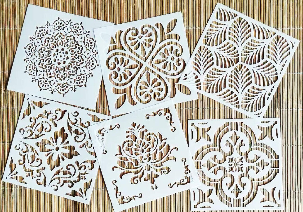 6 PCS Mandala Stencils for Painting – 6x6 Inch Reusable Laser Cut Mandala Templates for Wood, Wall, Floor, Tile, Fabric & Furniture DIY Crafts